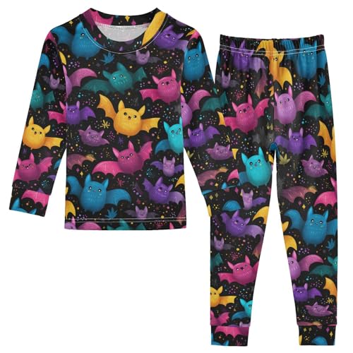 Pajama Sets Long Sleeve Colorful Bats Flying Nightly Soft Comfy Sleepwear 2 Piece PJS 3-8T