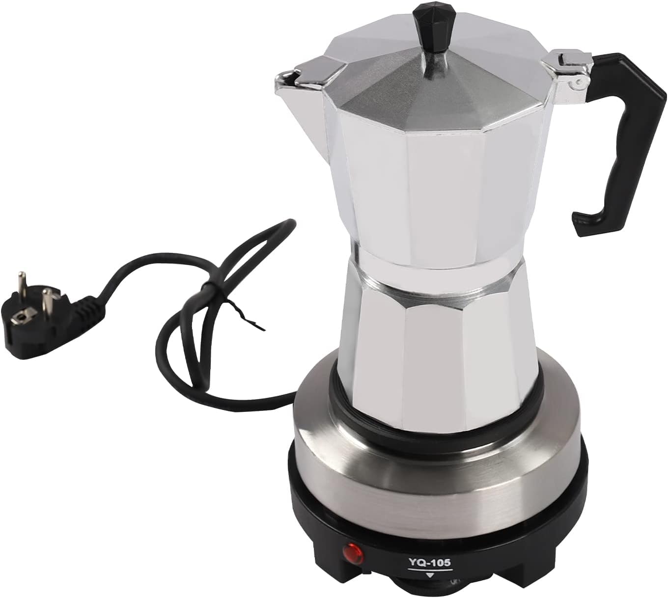 Cafetière Électrique Italienne pour 6 Tasses, 300 ml Cafetière Électrique Italienne d' Expresso avec Mini Plaque Chauffante, Portable Cafetières Moka en Aluminium, Cadeau pour Maison et Voyages