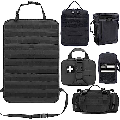 Car Truck Seat Back Organizer Tactical Molle Upgrade Tactical Vehicle Panel Organizer with 5 Detachable Molle Pouch Universal Fits for Most of Vehicle (Black)