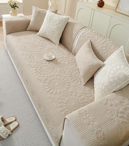 Housse de canapé d'angle en coton beige 110x160 cm style bohème