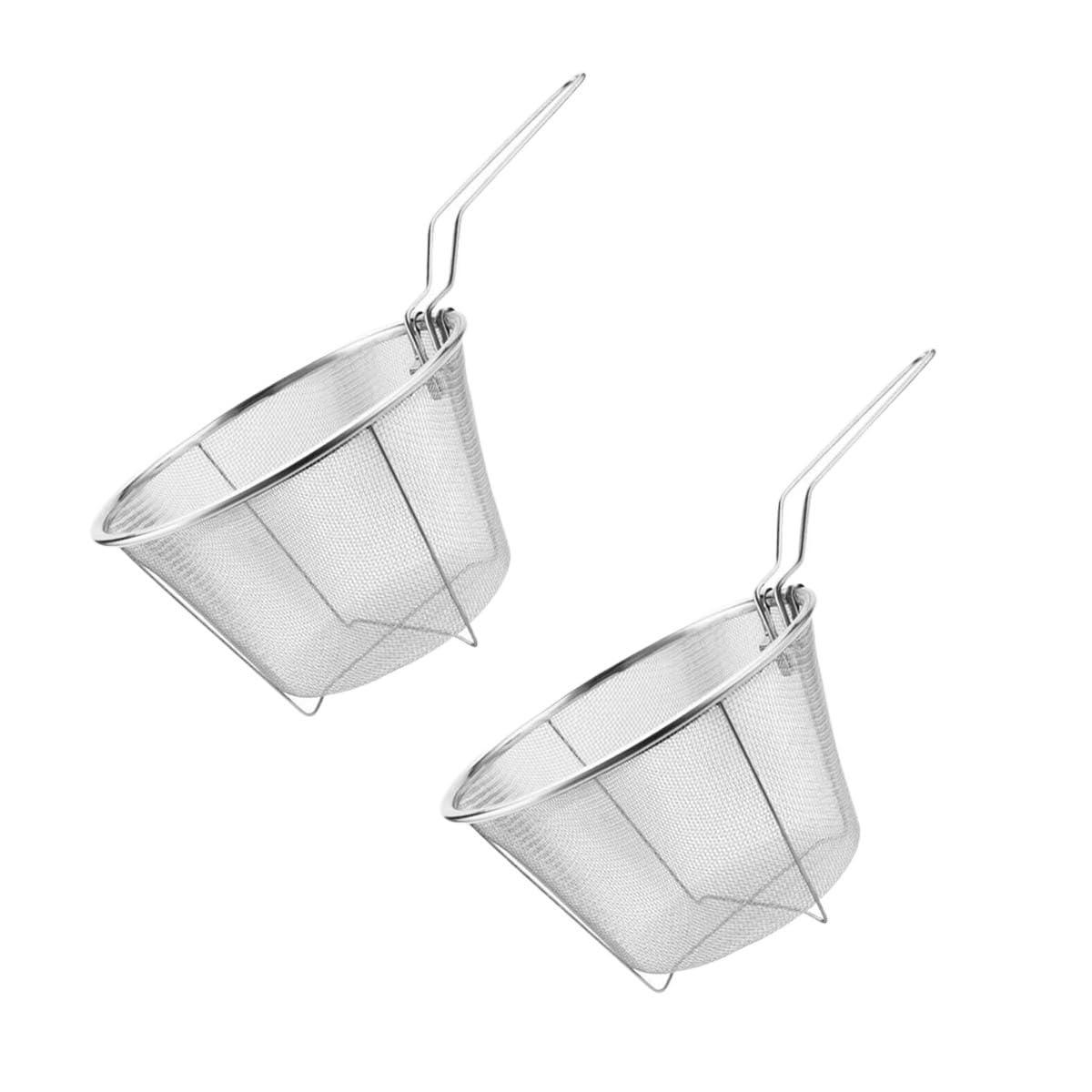 Cestini per Alimenti Famiglia 2 Pezzi Cestello for friggere Rotondo in Acciaio Inossidabile Schiumarola Cucchiaio Manico Cibo Cestello Friggitrice