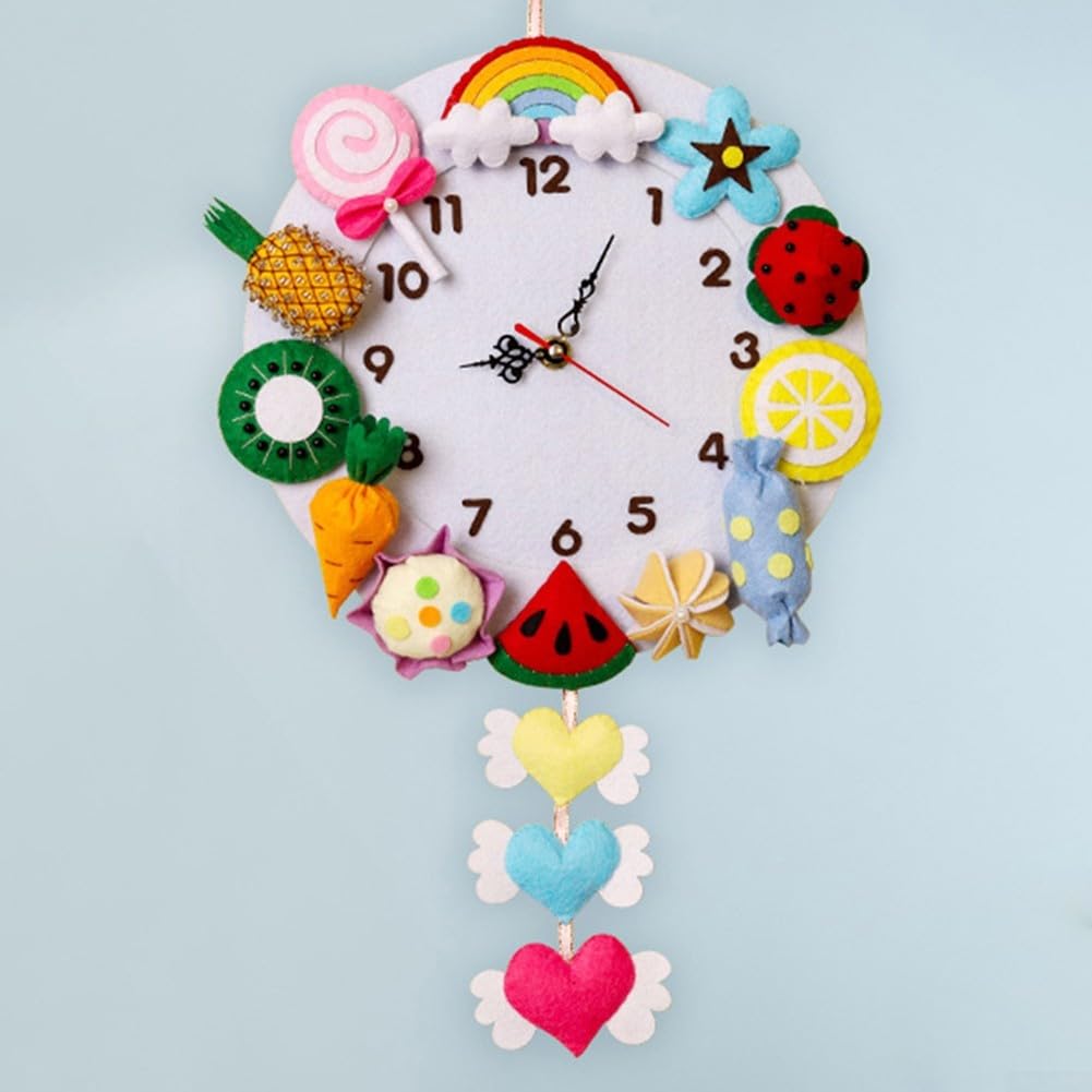 Orologio da parete in stile cartone animato fai da te unico pezzo decorativo divertente per bambini ornamenti fatti a mano personalizzabili con materiale non tessuto (E)