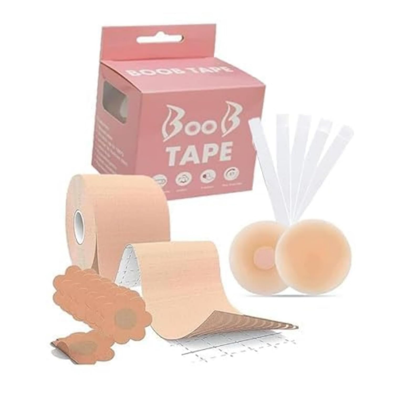Boob Tape Kit for Women – Breast Lift Tape with 10 Nipple Covers, 36 Adhesive Strips & Reusable Silicone Nipple Cover, Invisible Push-Up Body Tape for Backless, Strapless & Deep V Dresses (Beige)-image-34