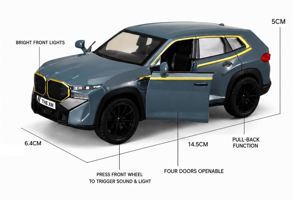 Image of Invite 1:32 Scale B-M-W XM Die-Cast Metal Toy Car with Sound & Light, Pull Back Action, Opening Doors, Hood & Trunk, Alloy Model Car for Kids & Collectors-Multicolor