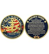 US Navy Sailor's Creed Military Challenge Coin – Est. 1775 Classic Naval Ship Design – Military C...