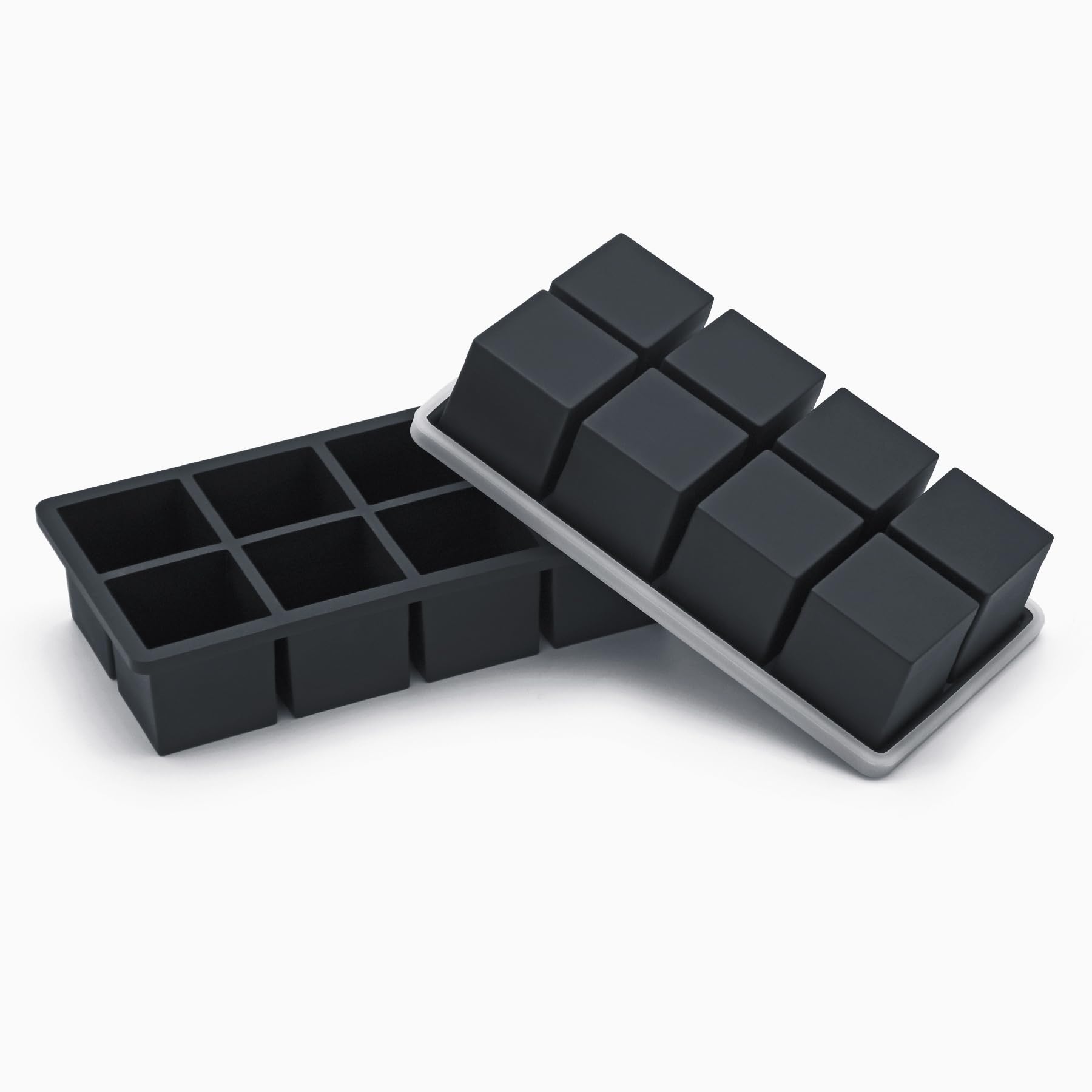 Bangp Eiswürfelformen aus Silikon (2er-Set), metallverstärkter Rahmen, große quadratische Eiswürfelform mit Deckel, leicht zu lösen, für 16 riesige Eiswürfel für Whiskey-Cocktails