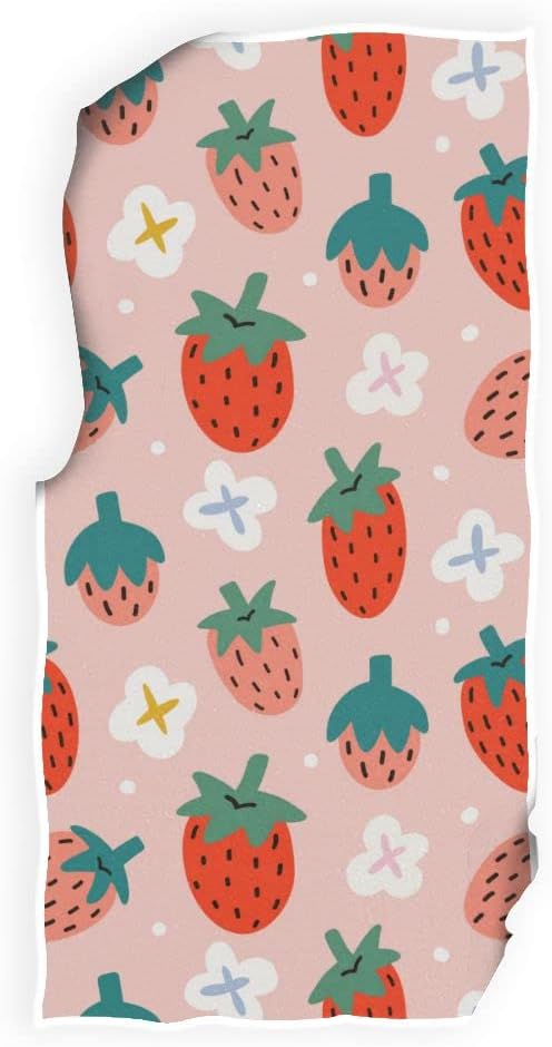 Wamika Pink Strawberry Hand Bath Towel Shower Towels Set Fruits Flowers Kitchen Hanging Gym Fingertip Bathroom Towel Highly Absorbent 2pcs - Image 4