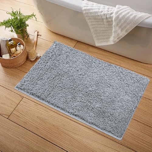 Image of Luxe Home Colosseum Bath Mat 100% Cotton (40x60 cm) Super Soft Non-Slip Bathroom Mat for Bedroom Door (Silver) Pack of 1
