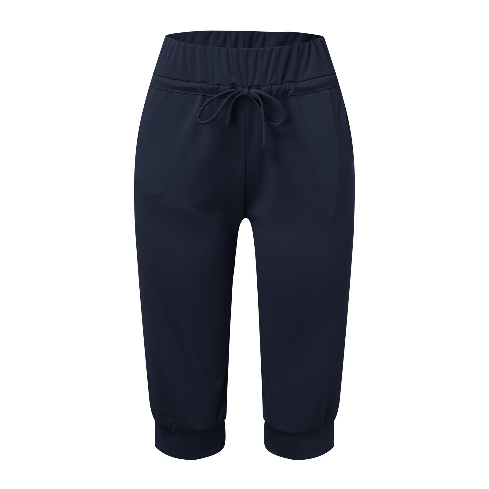Pantaloni Capri da donna elasticizzati – Pantaloni sportivi da donna a 3/4, larghi al ginocchio, traspiranti, leggeri, per il fitness, vintage, estivi, a vita alta, in tessuto, comodi, per il tempo