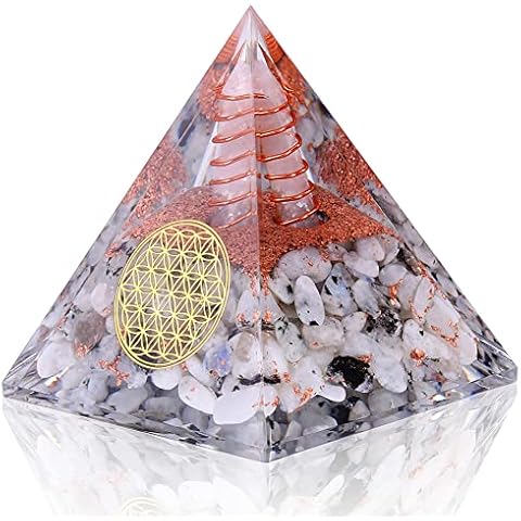 Rainbow Moonstone Orgone Pyramid Crystal for Success, Anti-Stress, Calmness, Growth, and Strength | Inspirational Gemstone Pyramid for Positive Energy and Balance Cover