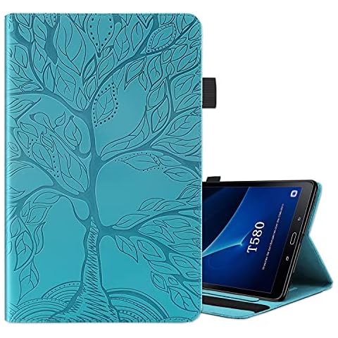 ONETHEFUL Flip Book Cover for Samsung Galaxy Tab A / A6 10.1" 2016 T580 T585 Case PU Leather Life Tree Stand Protective Tablet Covers - Blue Cover