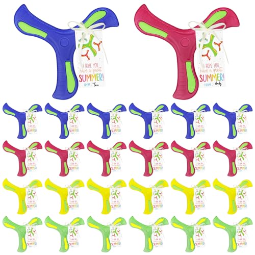 24 Set End of the Year Gifts for Students 4 Color Foam Boomerang with Greeding Cards Ribbow Easy Throw True Return Outdoor Boomerang Gift for School Summer Swimming Pool Beach Outdoor Activity