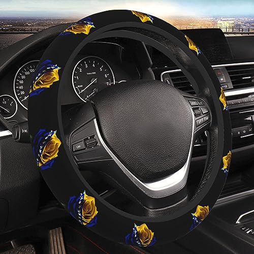 Rose Bosnia Bosnian Flag Steering Wheel Cover for Men Women Anti-Slip Elastic Thickened Steering Wheel Cover Universal Fit 15 Inch