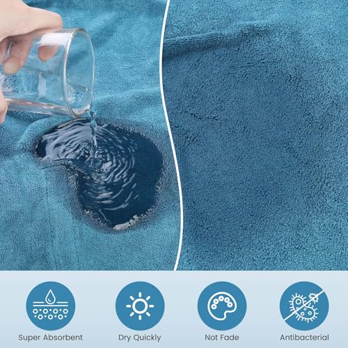 PETTOM Hundebademantel Mikrofaser Schnelltrockend, Bademantel Hund Baumwolle Super Saugfähig, Bademantel für Große Mittelgroße und Kleine Hunde (L, Blau)