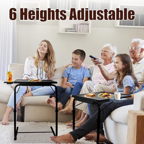 Image of TV Tray Tables Set of 2, 6 Heights, 3 Tilt Angles, Cup Holders