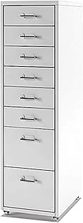 Archivador de 8 cajones con ruedas, cajones de metal para muebles de oficina coloridos, 6 opciones de color, blanco, ideal para organización y almacenamiento