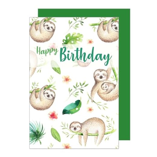 Edition Seidel Tarjeta de cumpleaños con sobre. Tarjeta de felicitación de cumpleaños Billet Happy Birthday hombre mujer niño perezoso selva (G3490 SW023)