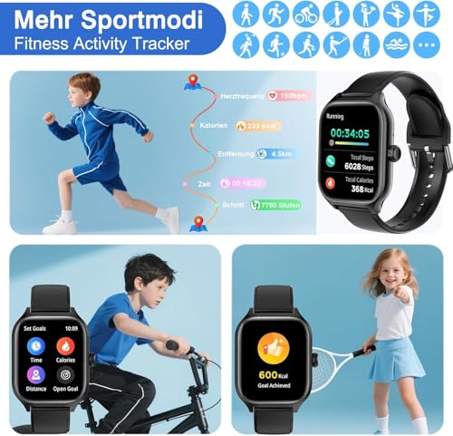 clleylise Smartwatch Kinder mit Bluetooth Telefon/Fitness/SOS/Tracker/Schlafmonitor/Spiele/Musik/Wecker, Kinderuhr für Jungen Mädchen