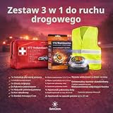 Safeglow Zestaw 3 w 1 – lampka ostrzegawcza V16, kamizelka ostrzegawcza i apteczka pierwszej pomocy – światło awaryjne dopuszczenie IDIADA nr PC21020060 – trójkąt ostrzegawczy – trójkąt awaryjny – do