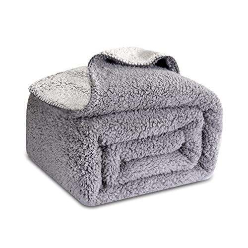 LAGHCAT Sherpa Thick Blanket, Double Side Sherpa Fleece Blanket, Cozy Warm Sherpa Throw Blanket in The Whole Winter. Fuzzy Fluffy Soft Twin Size Grey Blanket Suitable for Couch Bed(60