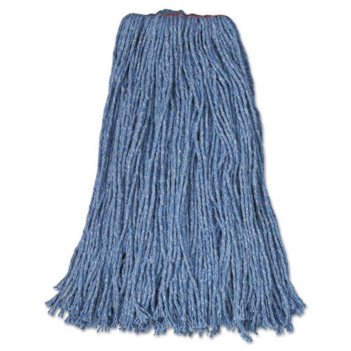 Rubbermaid Commercial Cut-End Blend Mop Heads, Blue, 24 oz, Cotton/Synthetic, 1-in. Headband - 12 Wet mop Heads per case.