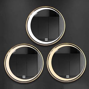 PhAsz Modern Bedroom Mirror Aluminum Framed Wall Mount Mirror Smart Mirror Bathroom with 3 Colors Dimming Light HD