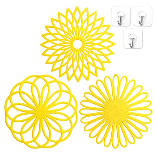 PenghaiYunfei Lot de 3 Tapis en Filet à Fleurs en Silicone - sous-Verres Flexibles, durables et antidérapants (Jaune) Cover