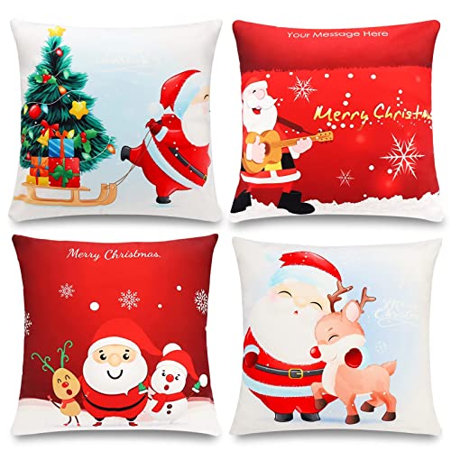 Christmas Pillow Covers 18x18 Set of 4, Decorative Throw Pillowcases for Farmhouse Christmas Decorations, Winter Holiday Decor, New Year, Home, Couch, Sofa Decor, Indoor Christmas Ornaments