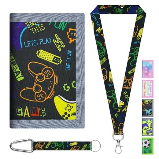 AUNGCSHE Cartera Niño, Cartera Tríptico Plegable, Monedero Miña Adecuado Cumpleaños para Chica de Niño, Regalos de Cumpleaños para Chica (Consola de Juegos Negra)