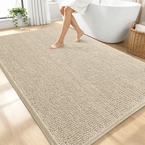 Image of OLANLY Large Bathroom Rugs 70x46, Extra Soft Absorbent Chenille Bath Rugs, Rubber Backing Quick Dry, Machine Washable Bath Mats for Bathroom Floor, Tub and Shower, Home Decor Accessories, Sand