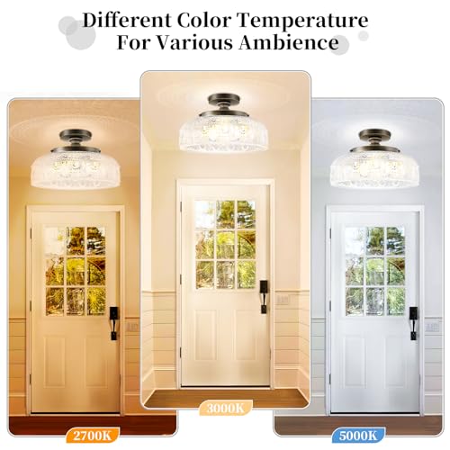 Lamomo Semi Flush Mount Ceiling Light,Upgraded Larger Bronze Hallway Light Fixture,3-Bulb Globe Glass Close To Ceiling Light thumb #3