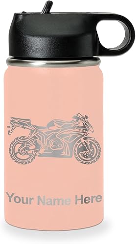 Miniatura 42 de LaserGram Botella de agua personalizada, bicicleta deportiva, acero inoxidable de doble pared aislada al vacío con popote superior, regalo grabado