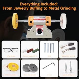 Jewelry Polisher Versatile Polishers & Buffers for Bench Grinder - Ideal for Jewelry Polishing and Finishing Jobs,With 6 Cloth Wheels, 2 Abrasive Fiber Wheels, Safety Glass, 3 Polish Compound