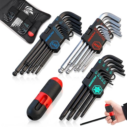 36-Pieces Ultimate Allen Wrench Set Premium Hex & Torx Key Set SAE & Metric Hex Ball End Torx Wrenches with Extra