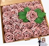 Gankar Dusty Rose Artificial Flowers 25pcs, Dusty Rose Flowers for Centerpieces DIY Wedding Decorations, Real Looking Dusty Pink Flowers with Stems for Valentine's Day Dessert Table Decor