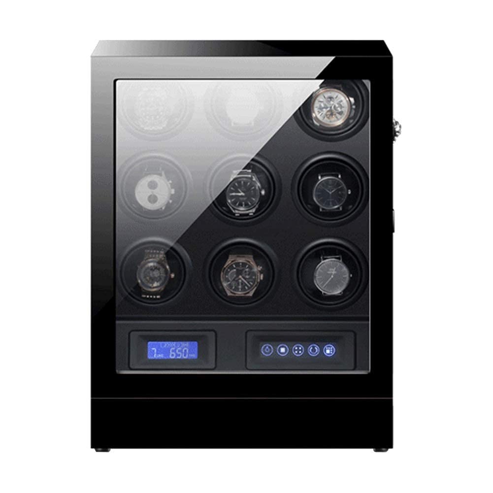 QUSYZD Black Automatic Watch Winder Box with LED Backlight Storage Drawer LCD Touch Screen Control Piano Paint Exterior Quiet Motor,2+2