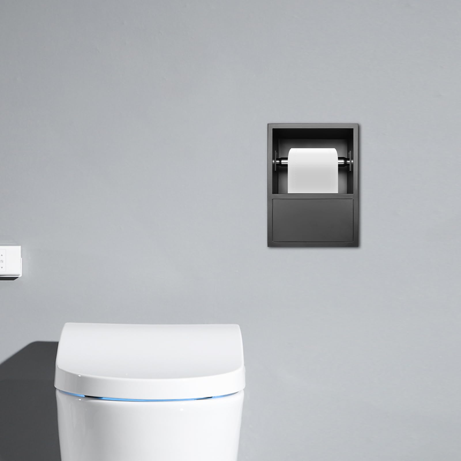 Portarrollos de papel higiénico empotrado de acero inoxidable 304, soporte de papel higiénico para montaje en pared, ahorro de espacio para baño y aseo de invitados