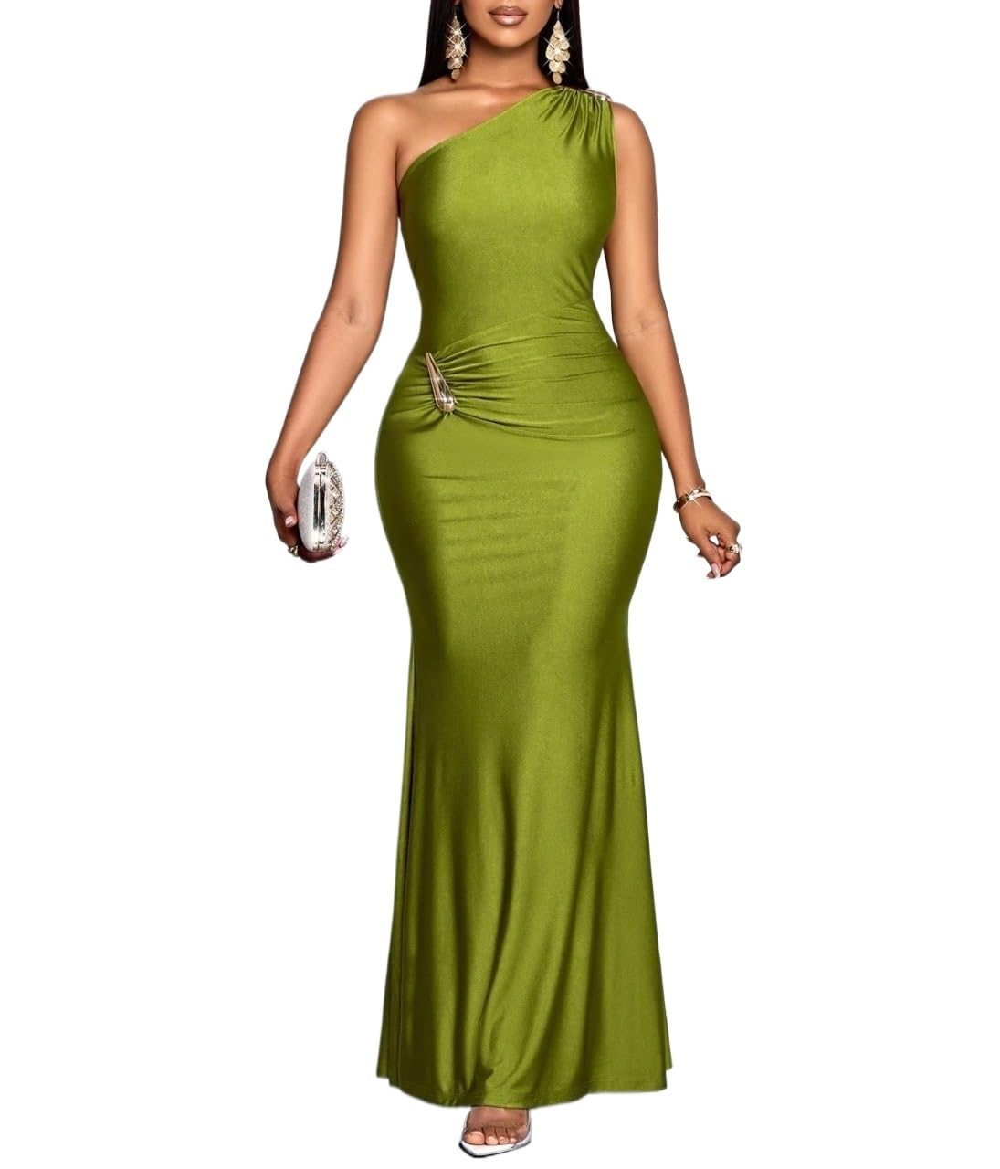 Womens Outfits Solid Color Asymmetric Neck Dress Long Casual Outing Party Sweater Dress