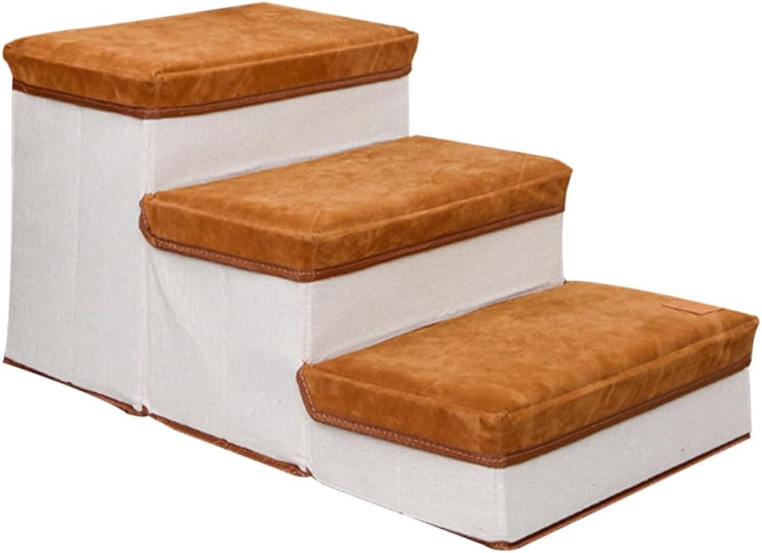 Foldable Pet Stair Indoor Dog Ladder with Non-Slip Surface 3-Layer Brown Ramp for Small Dogs and Cats