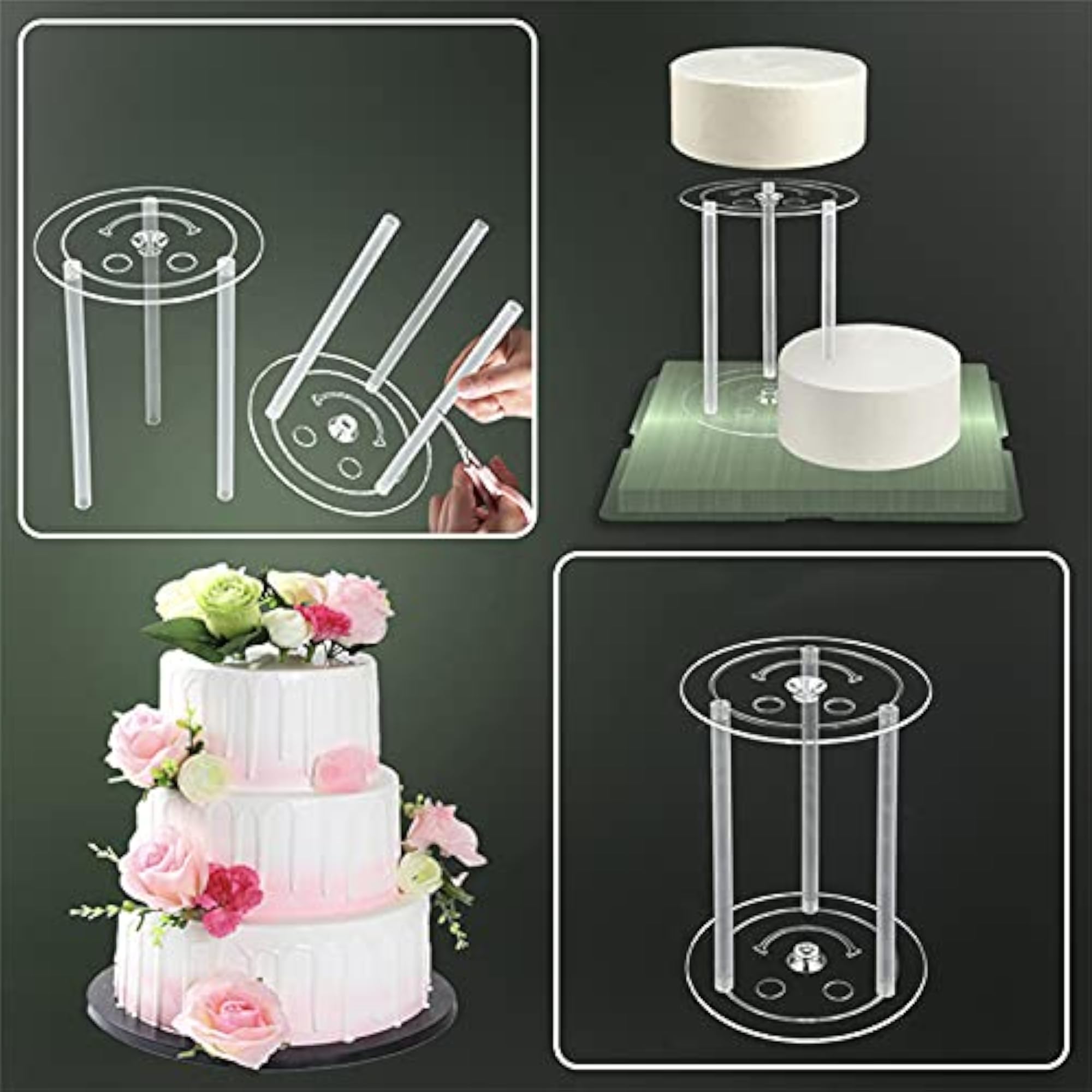 Cake Stacking Kit with Clear Patterned Dowel