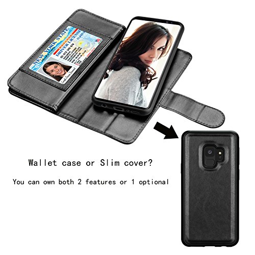 Njjex For Galaxy S9 Case, For Galaxy S9 Wallet Case, Pu Leather [9 Card Slots] Id Credit Holder Magnetic Folio Flip Cover [Detachable] [Kickstand] Phone Case & Wrist Lanyard For Samsung S9 [Black] #TOP3