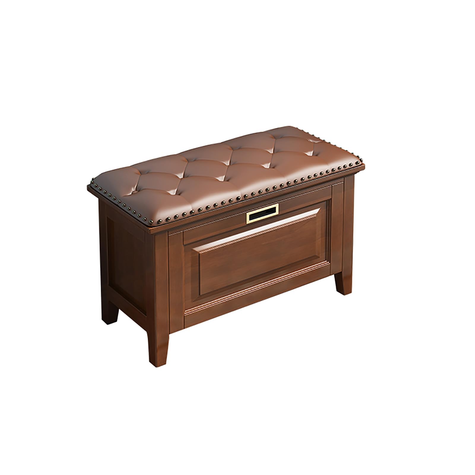 MYUYEE Entryway Shoe Storage Bench With Seat Cushion - Solid Wood Orga Cabinet For Closet Hallway, Flip Drawers, Free Standing Shoe Rack(Walnut-80X35X45Cm)