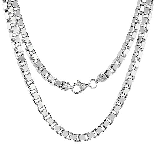Sterling Silver 4.6Mm Box Chain Bracelet For Men Very Heavy Mirror Cut Square Nickel Free Italy, 8 Inch #TOP30