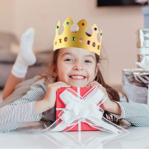 TSHAOUN 10 Pcs Party Hats, Golden Paper Crowns with 6 Sheets Self-Adhesive Rhinestone Stickers and 6 Sheets Number Letter Stickers for Kids Adults Birthday Celebrate Queen Party Decorations