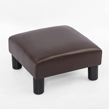 Adeco Small Footstool/Footrest-Geometric Art Cuboid & Cylinder ottoman foot rest, Coffee Brown