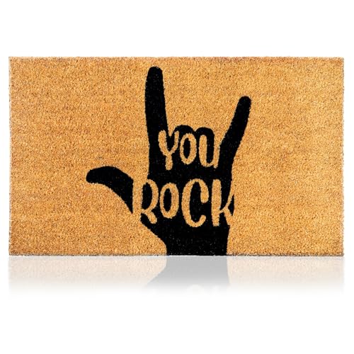 Paillasson You Rock en Fibre de Coco - 70x40cm - Tapis de Porte de Bienvenue, Surface Antidérapante PVC & Fibre de Coco - Entrée Maison, Couloirs, Portes - Accessoires...