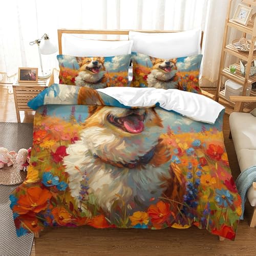 Housse de couette Corgi 3D pour chambre d'adolescent dynamic, parure microfibre Super King zip - 2