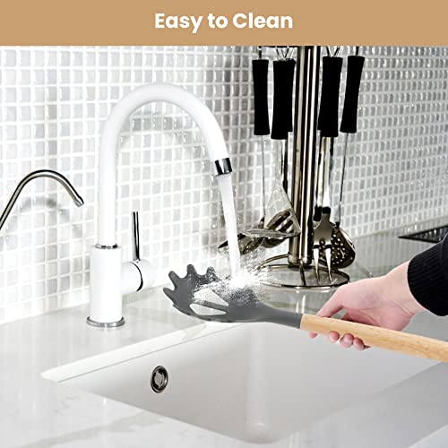 Spaghetti Spoon, Pasta Spoon, Silicone Pasta Fork With Natural Wood Handle, Pasta Spoon With Teeth, Heat Resistant #TOP5