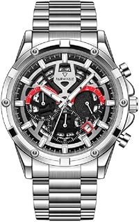 Fairwhale FW-5440-1 Stainless Steel Watch for Men, 43 mm Size, Silver/Black