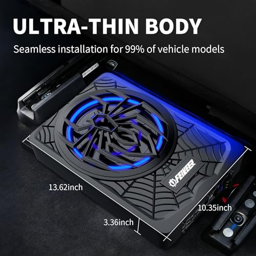 Image of NEW 10 inch Slim Under Seat Powered Car Subwoofer with Built in Amp.All-in-One Subwoofer and Amp Package for Car /Truck /SUV Audio System,Individual Control for Low Pass /Gain /Boost Bass.Deep Bass Perfect